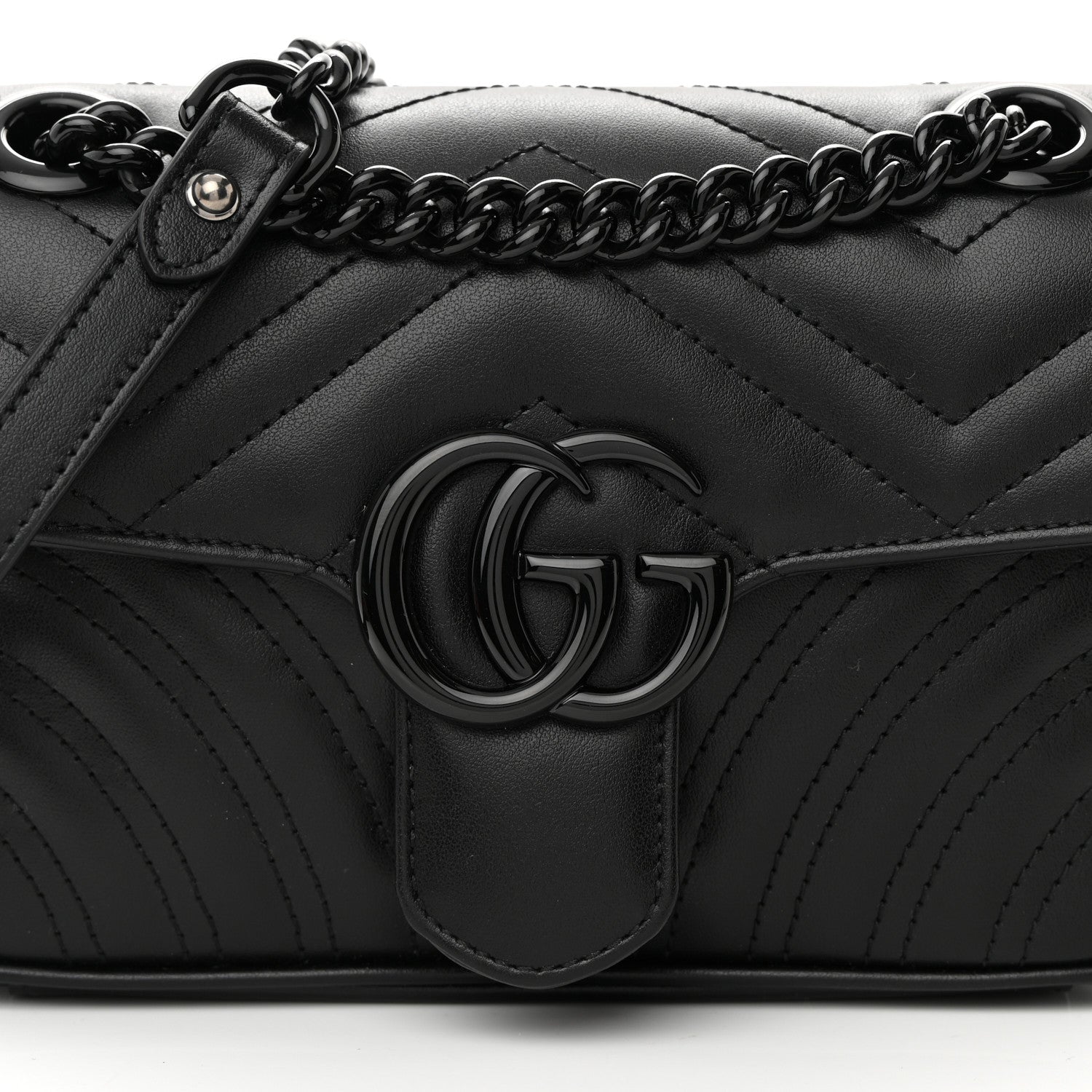 Gucci Calfskin Matelasse Monochrome Mini GG Marmont Shoulder Bag Black 8 of 11