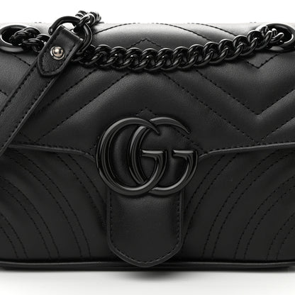 Gucci Calfskin Matelasse Monochrome Mini GG Marmont Shoulder Bag Black 8 of 11