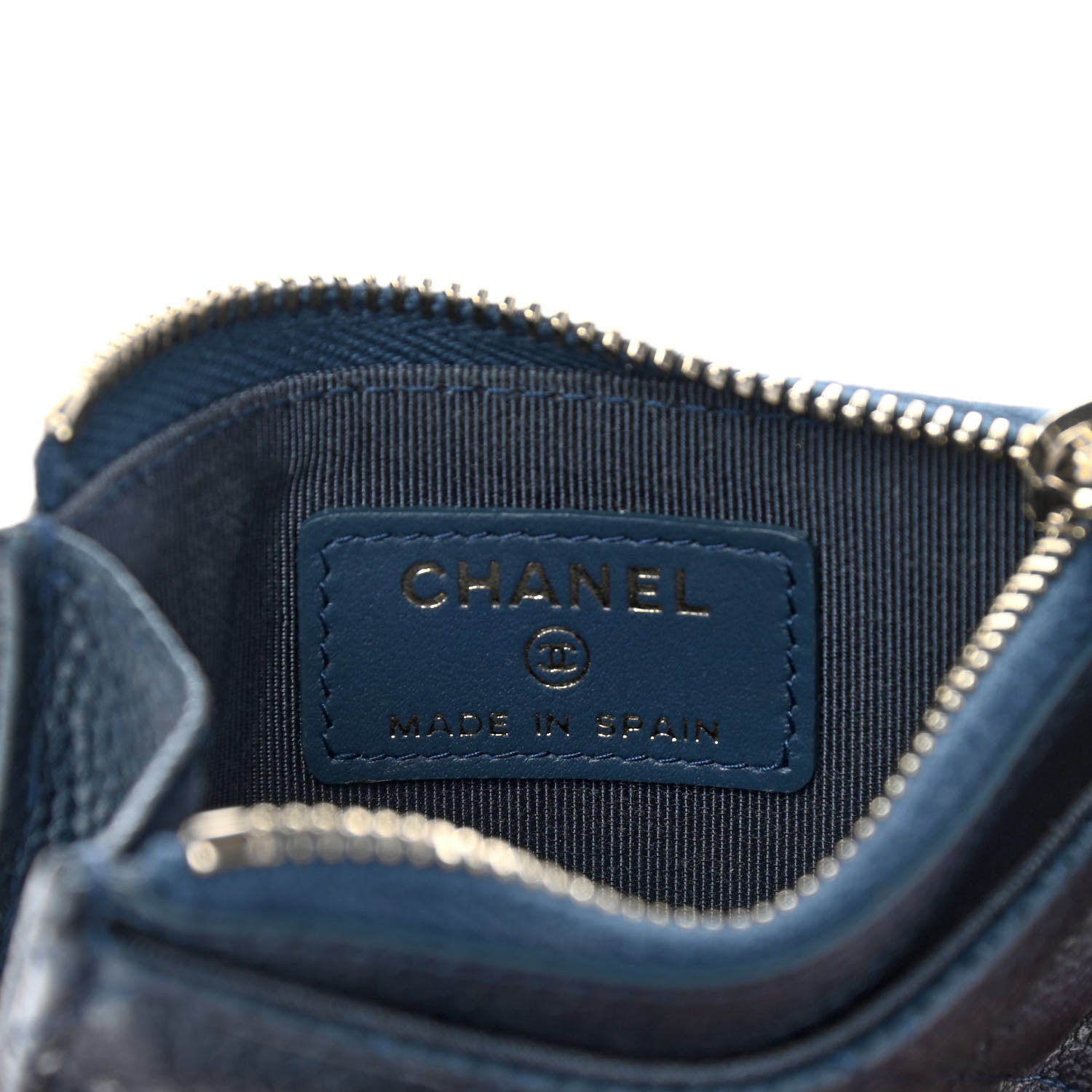 Chanel Metallic Caviar Quilted CC Zip Card Holder Dark Blue 6 of 7