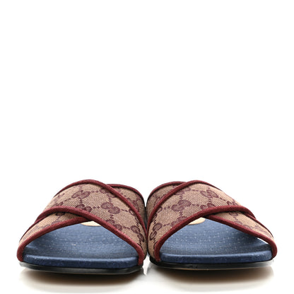 Gucci Canvas GG Monogram Womens Criss Cross Slide Sandals 39 Sahara Rubino Chardonnay 2 of 9