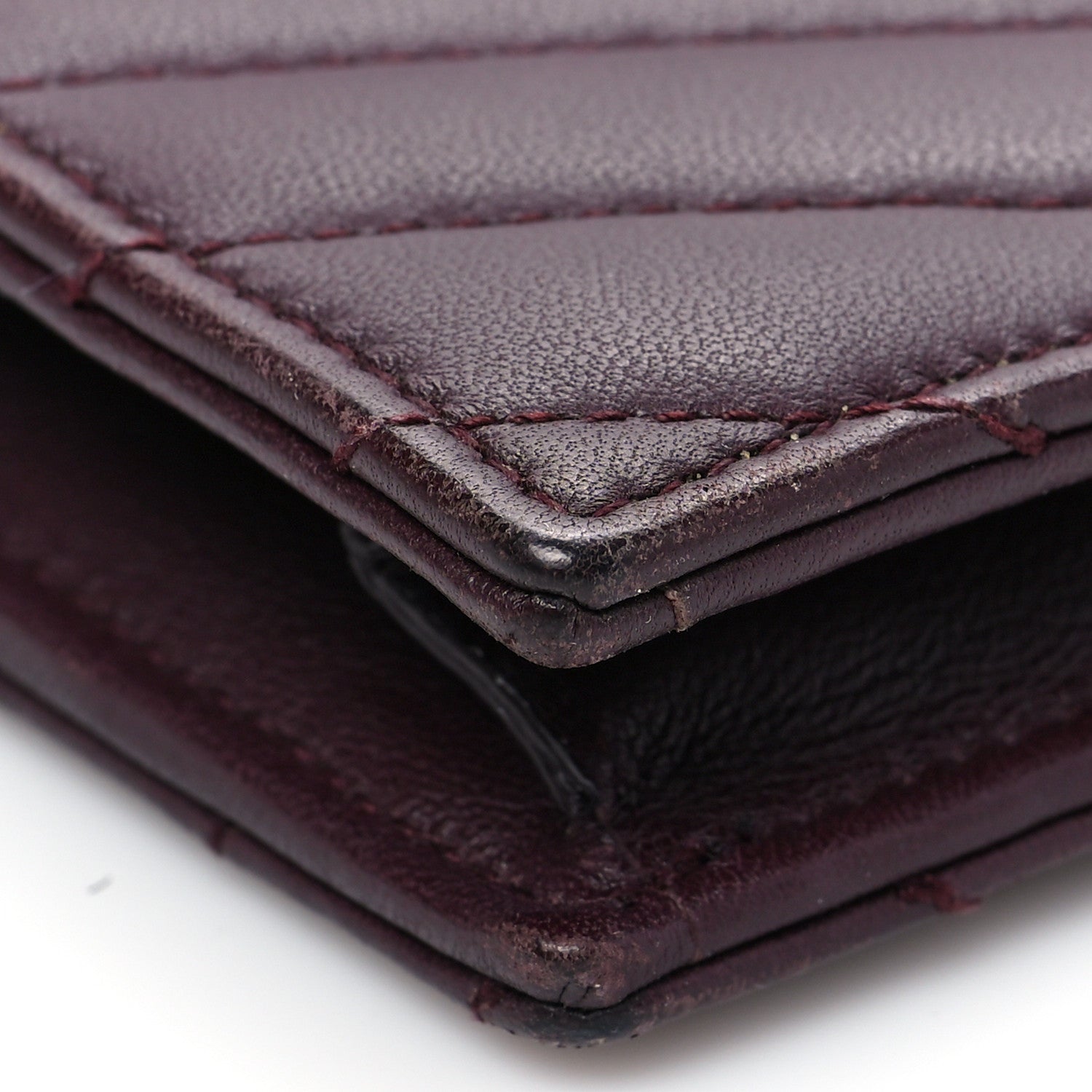 Saint Laurent Calfskin Matelasse Chevron Monogram Envelope Chain Wallet Rouge Legion 9 of 10