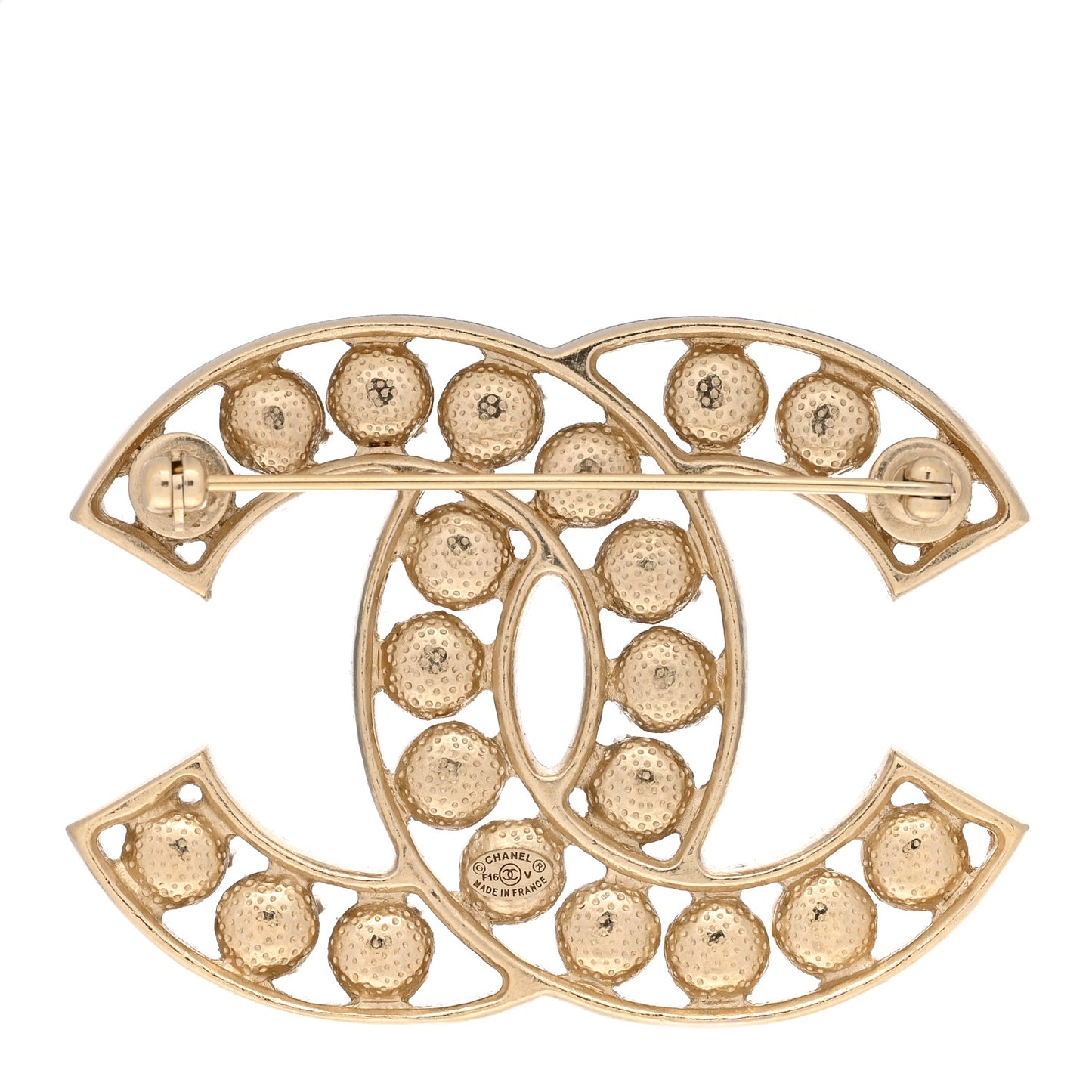 Pearl Crystal CC Brooch Gold Pearly White