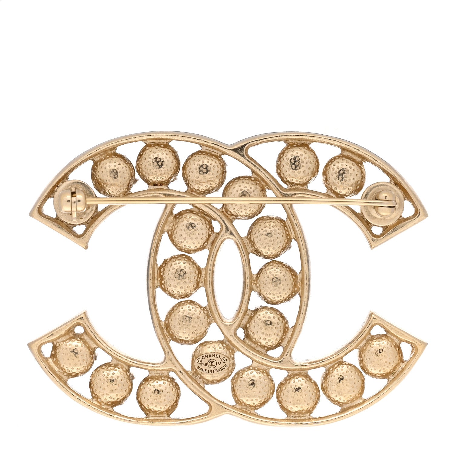 Chanel Pearl Crystal CC Brooch Gold Pearly White 3 of 4