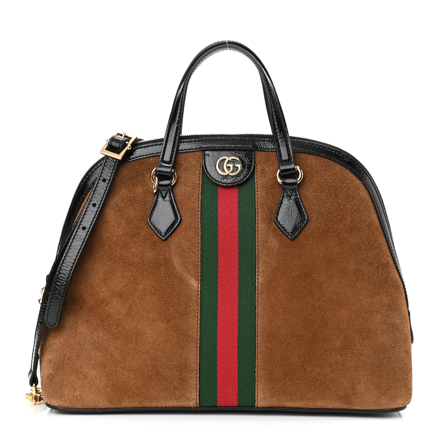 Gucci Suede Patent Web Medium Ophidia Top Handle Dome Bag Nocciola Black 1 of 11