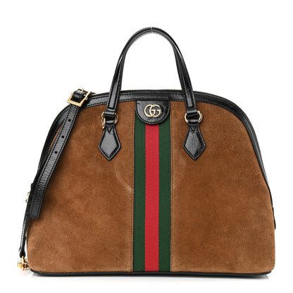 Gucci Suede Patent Web Medium Ophidia Top Handle Dome Bag Nocciola Black 1 of 11