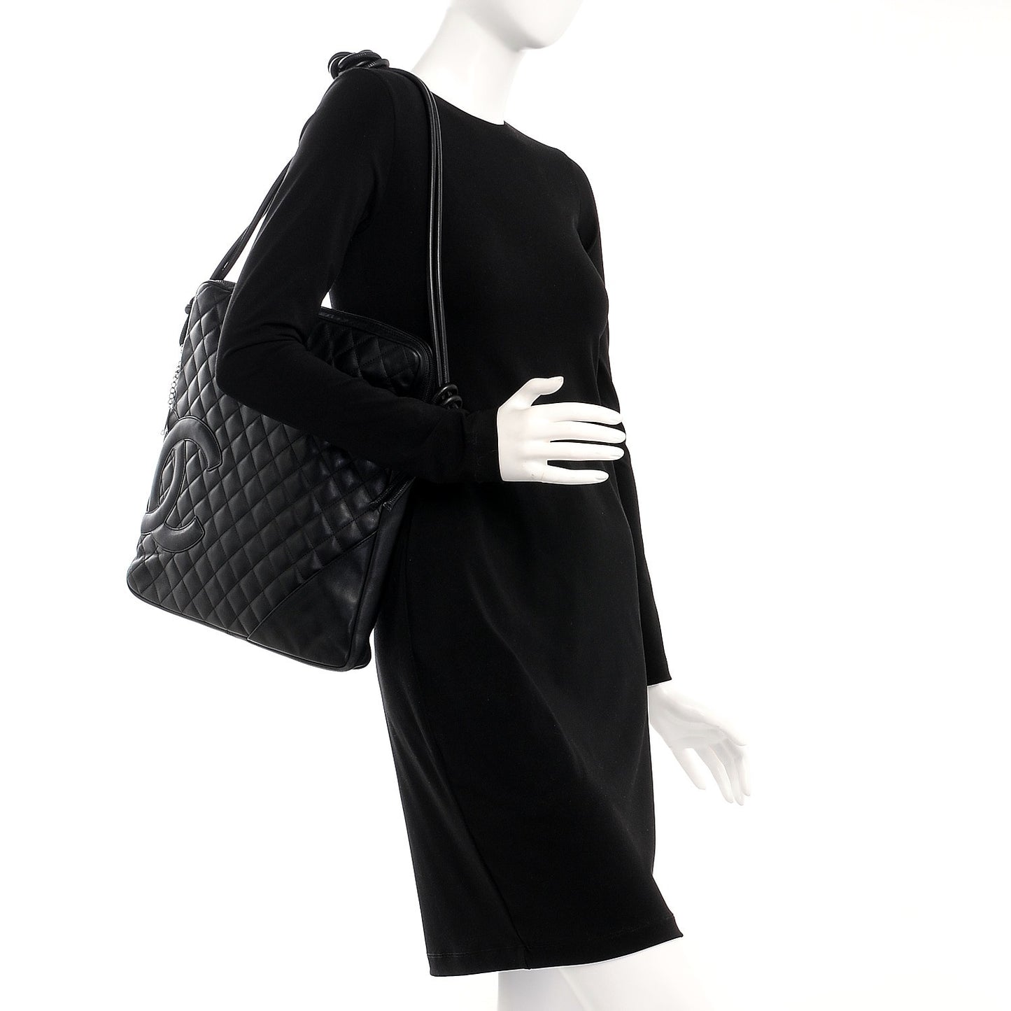 Calfskin Quilted Large Cambon Messenger Black