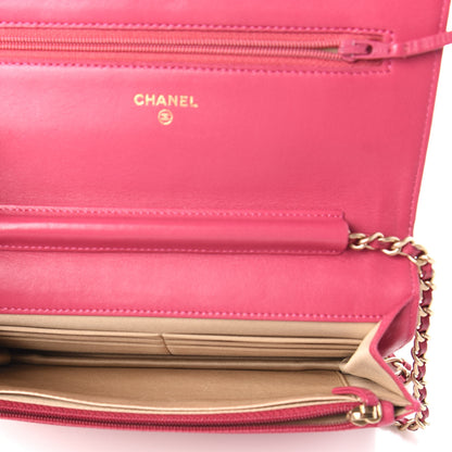 Chanel Lambskin Camellia Embossed Wallet On Chain WOC Pink 5 of 11