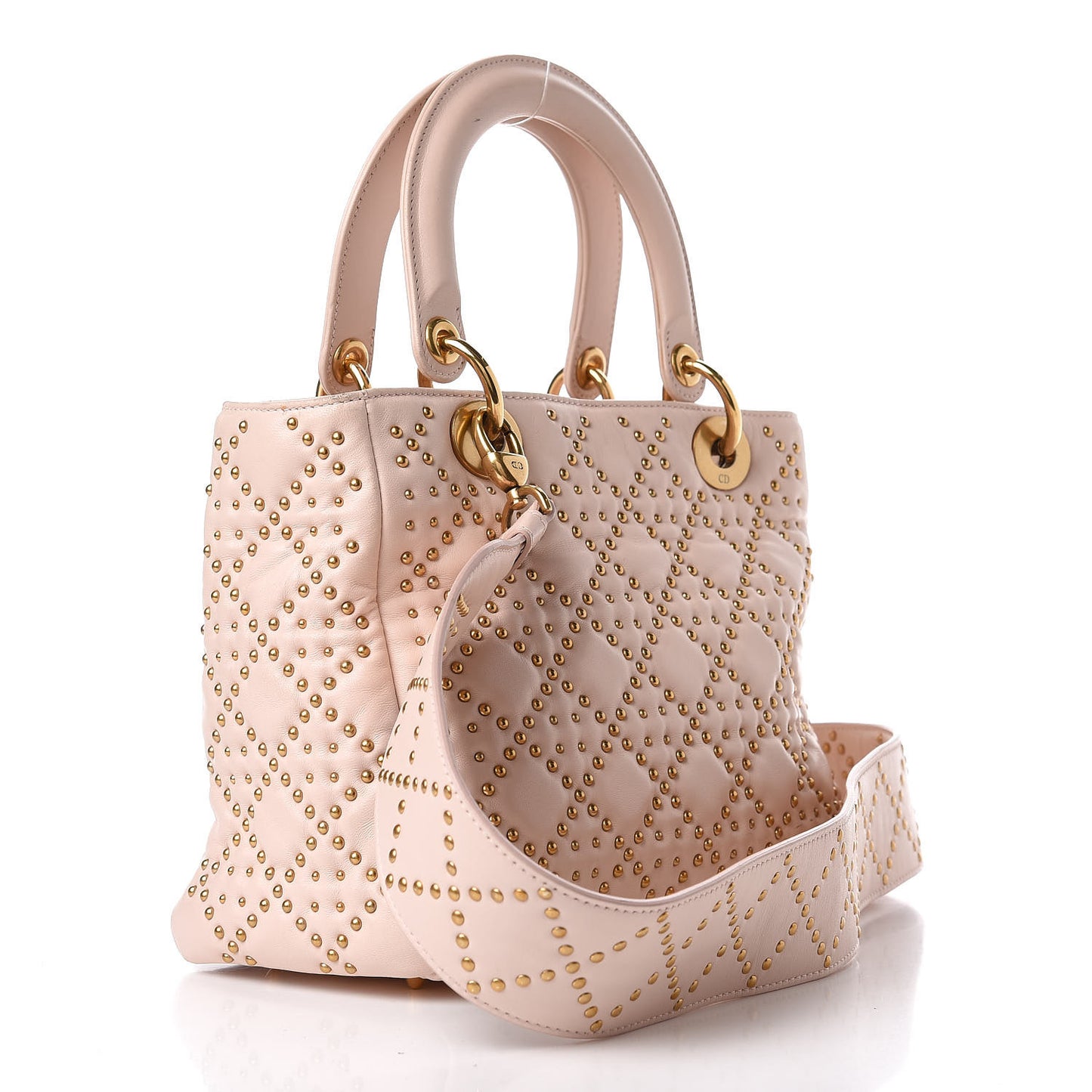 Calfskin Cannage Studded Medium Supple Lady Dior Light Pink