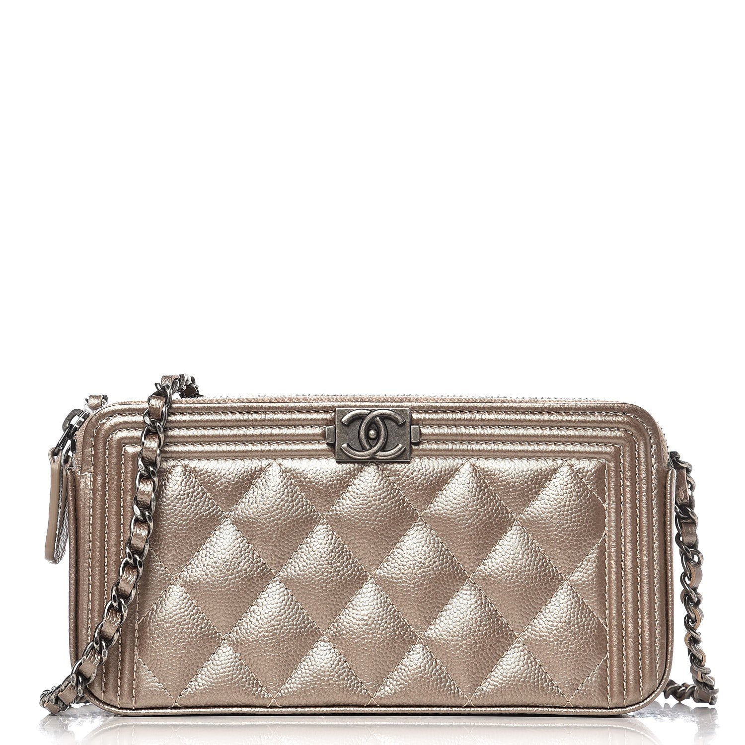 Chanel Metallic Caviar Quilted Small Boy Clutch With Chain Copper 1 of 10