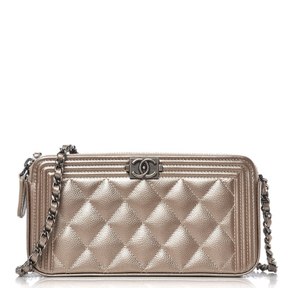 Chanel Metallic Caviar Quilted Small Boy Clutch With Chain Copper 1 of 10
