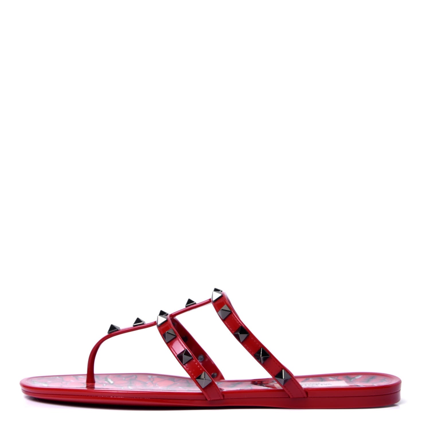 Valentino Garavani PVC Jelly Rockstud Le Rouge Caged Flat Thong Sandals 38 Lipstick 1 of 6