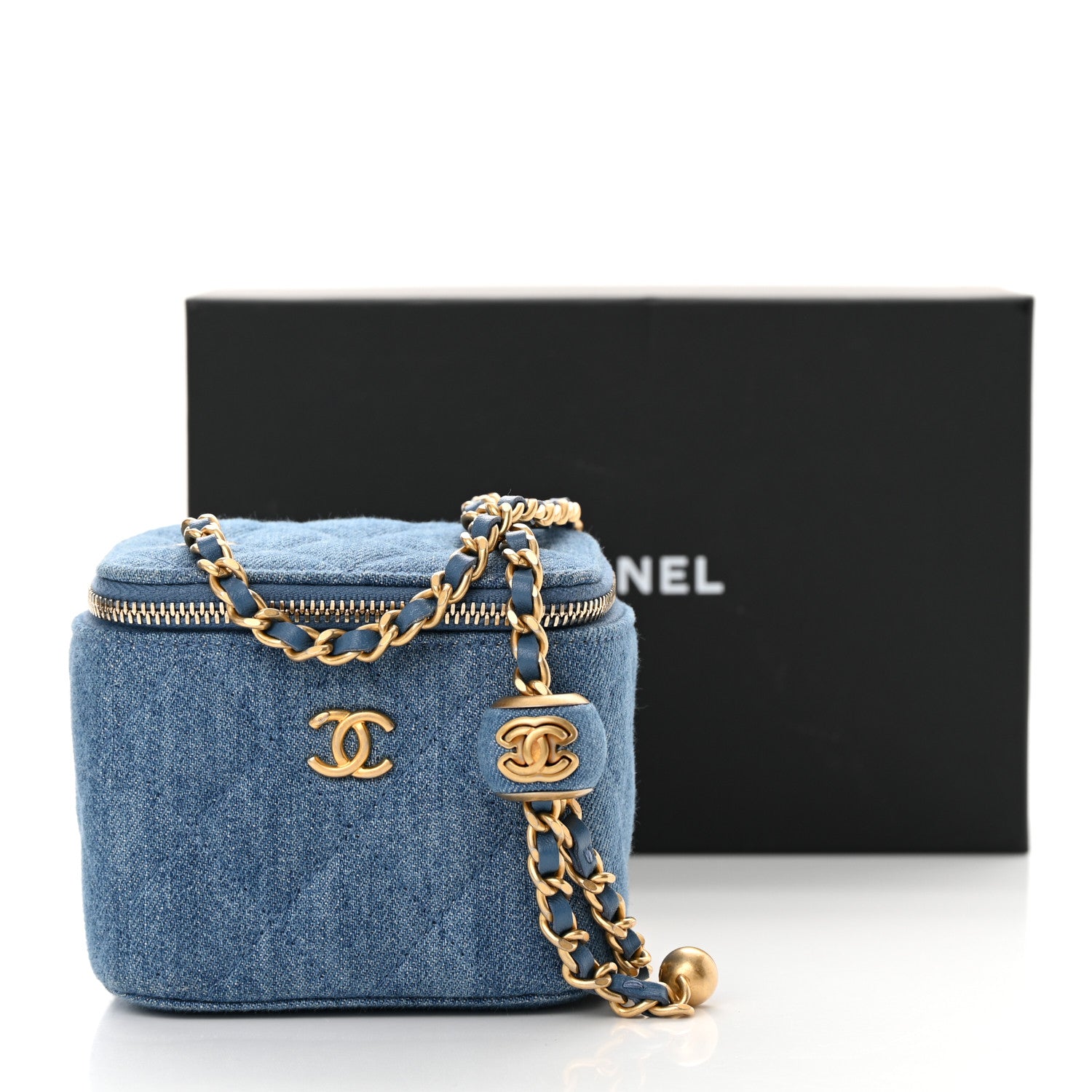 Chanel Denim Quilted Mini Pearl Crush Vanity Case With Chain 12 of 12