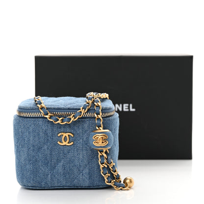 Chanel Denim Quilted Mini Pearl Crush Vanity Case With Chain 12 of 12