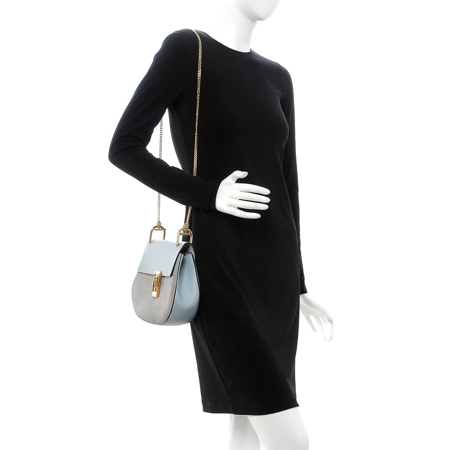 Suede Smooth Calfskin Drew Shoulder Bag Fresh Blue