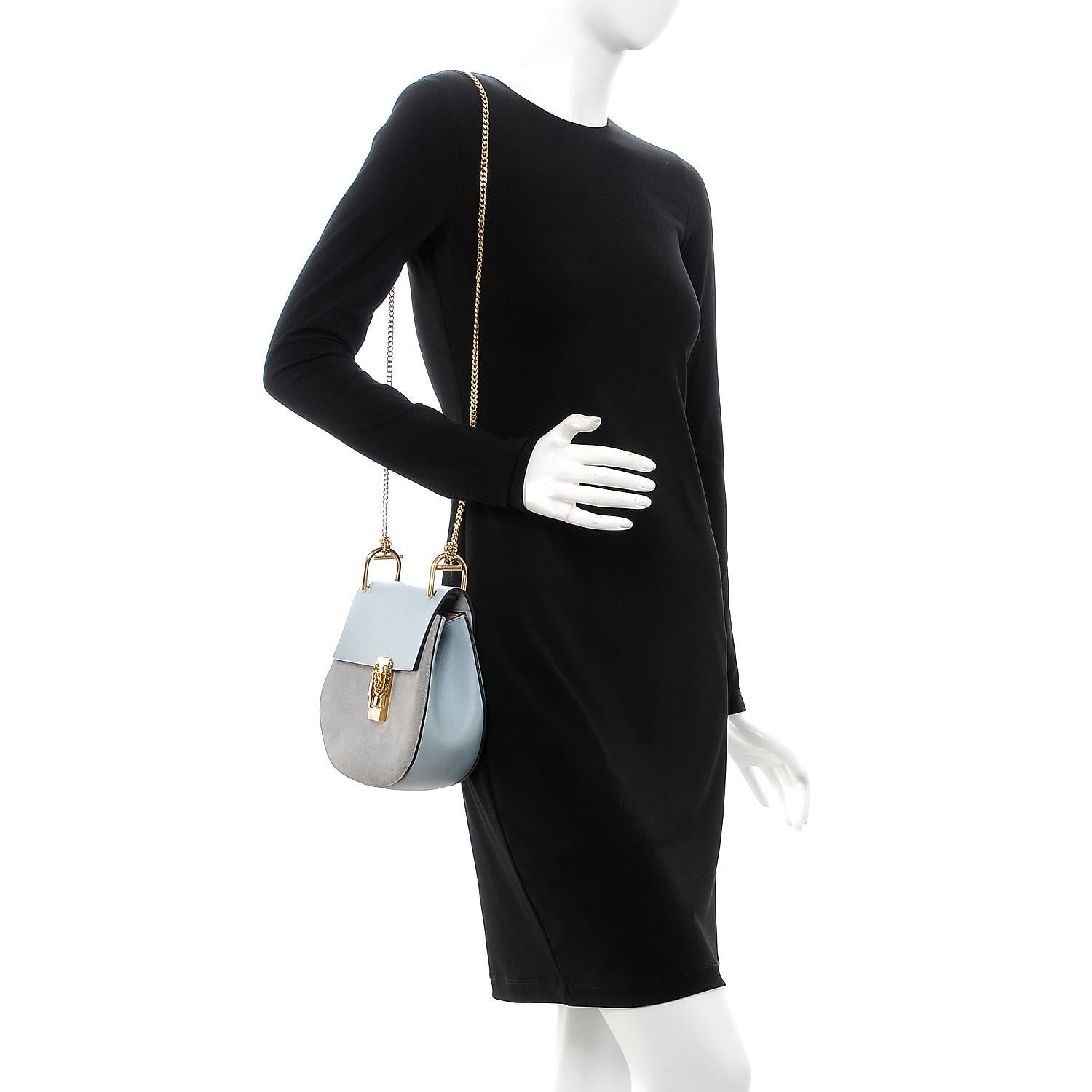 Chloe Suede Smooth Calfskin Drew Shoulder Bag Fresh Blue 2 of 10