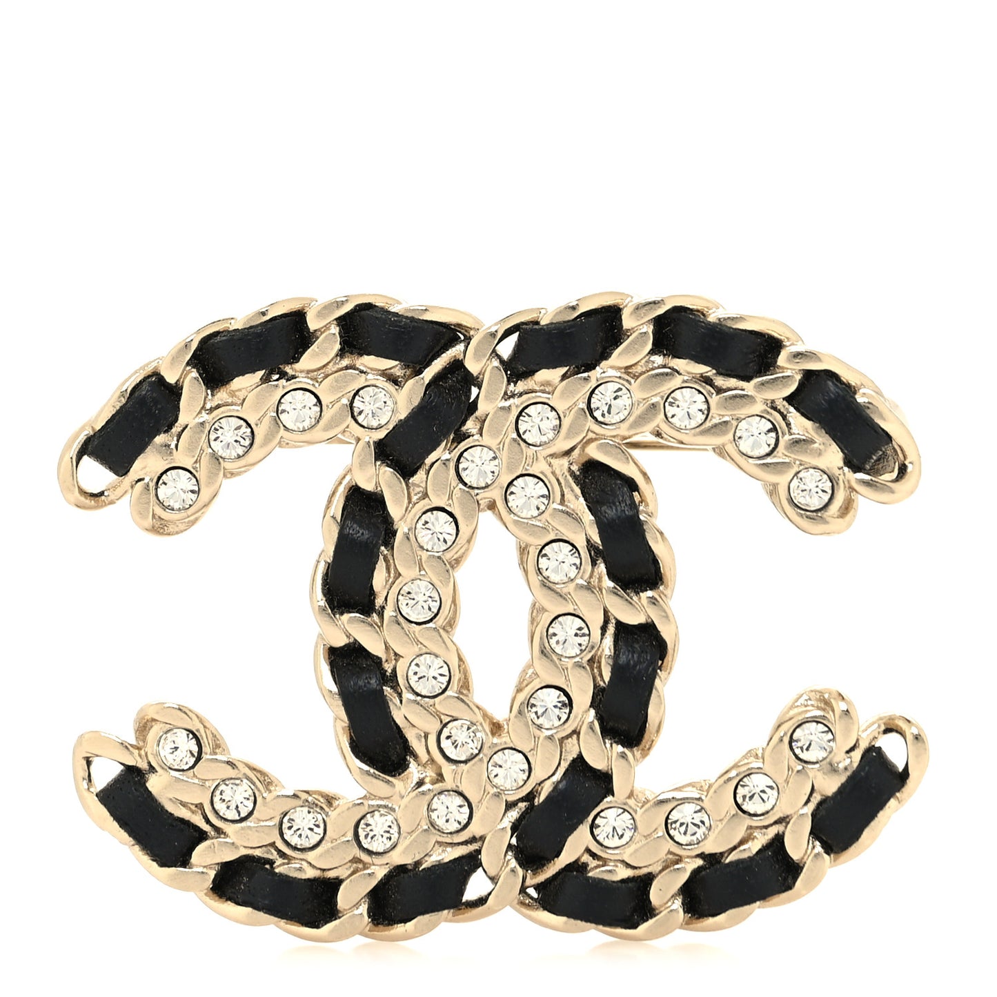 Lambskin Crystal Vintage Allure CC Chain Brooch Black Gold