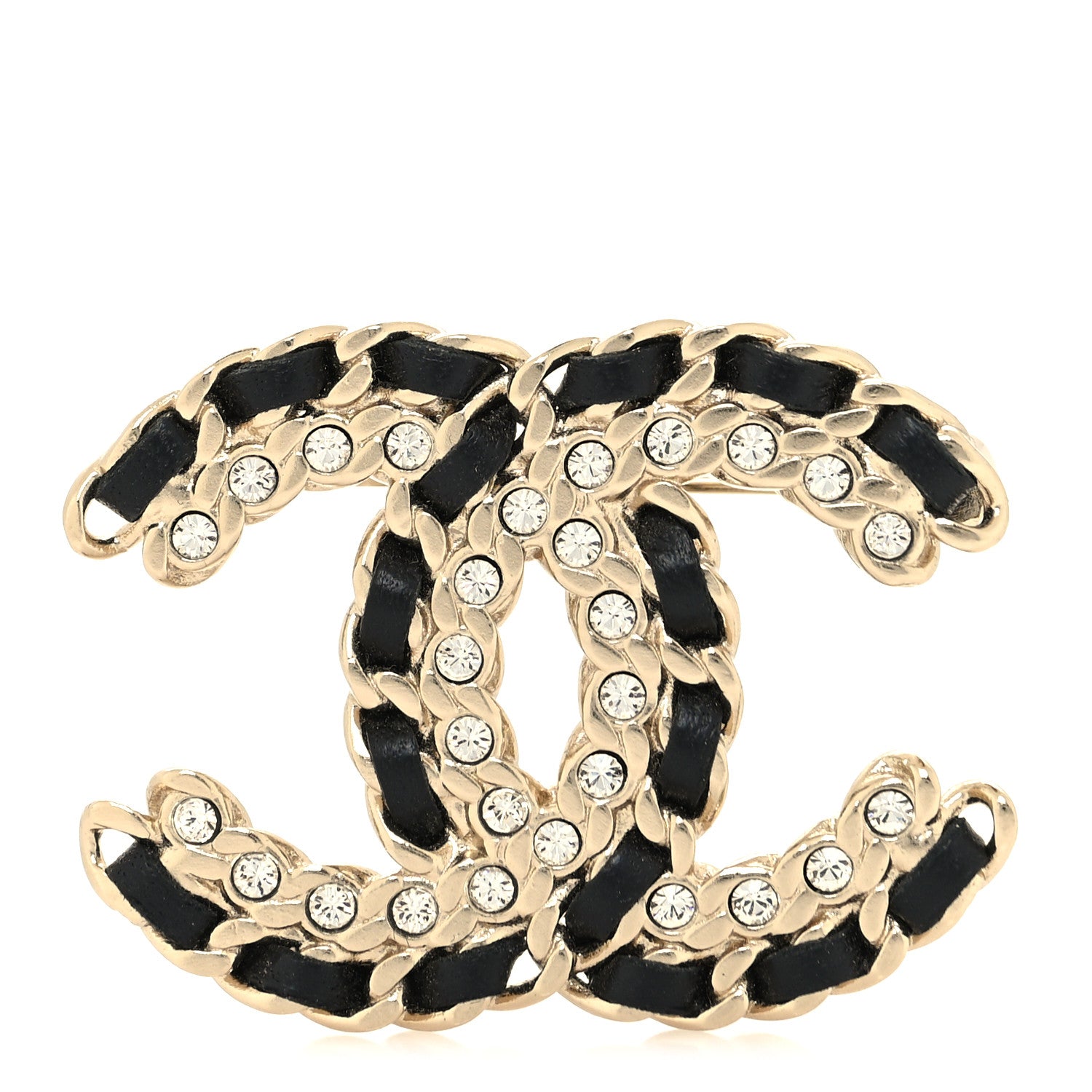 Chanel Lambskin Crystal Vintage Allure CC Chain Brooch Black Gold 1 of 3