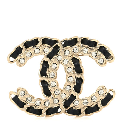 Chanel Lambskin Crystal Vintage Allure CC Chain Brooch Black Gold 1 of 3