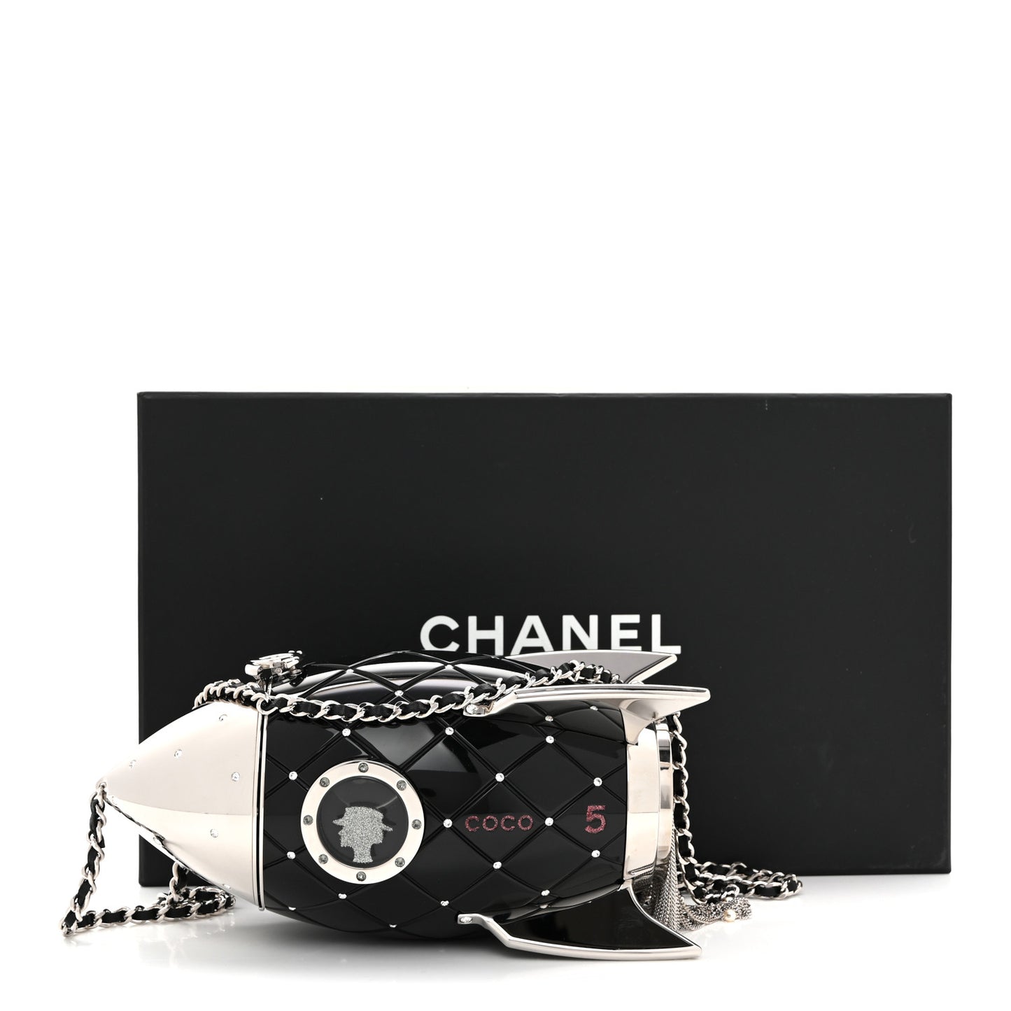 Plexiglass Crystal Rocket Ship Minaudiere Clutch Black