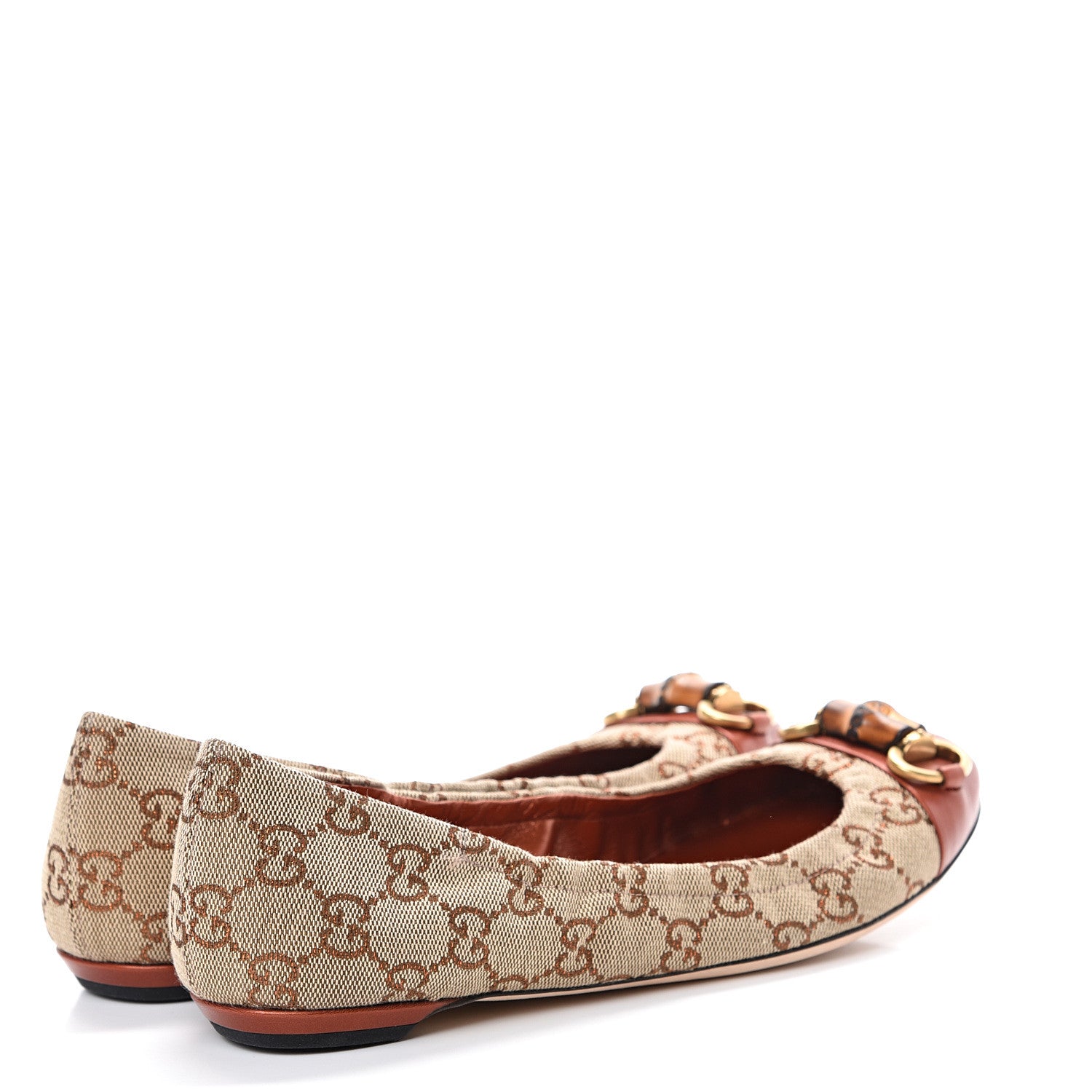 Gucci GG Monogram Miro Soft Calfskin Bamboo Ballet Flats 37 Beige Oxydus 4 of 10