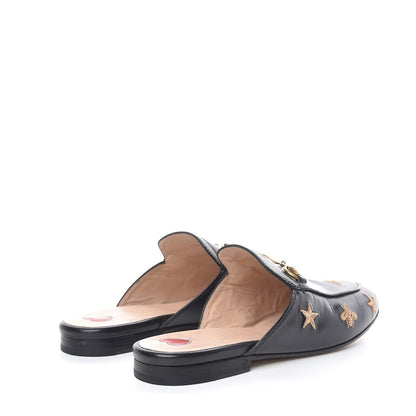 Gucci Goatskin Bee Star Embroidered Womens Princetown Slippers 37 Black 4 of 10