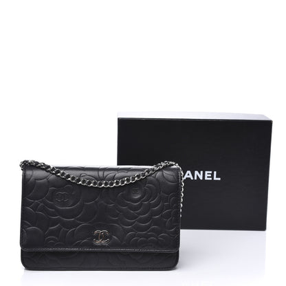 Chanel Lambskin Camellia Embossed Wallet on Chain WOC Black 13 of 13