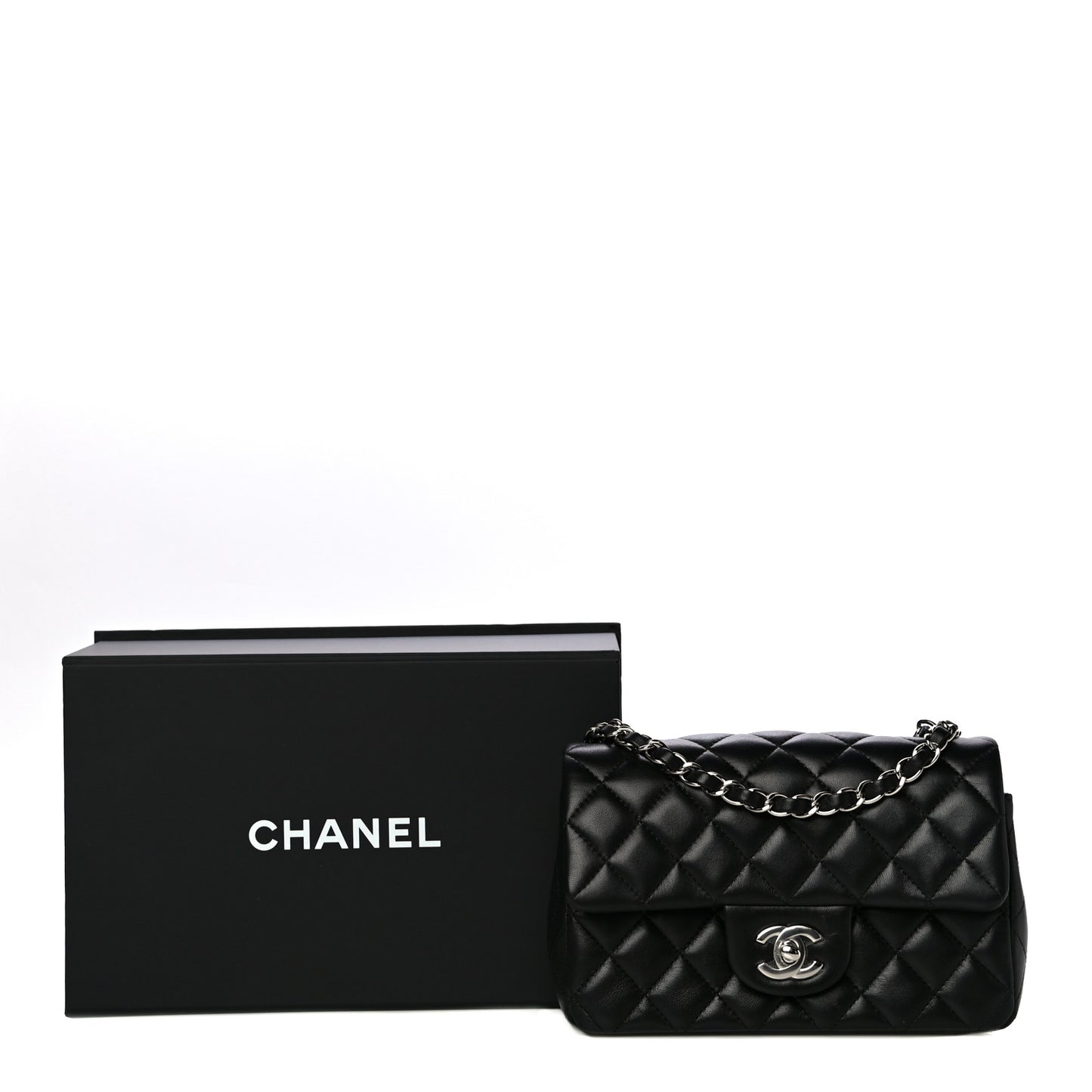 Lambskin Quilted Mini Rectangular Flap Black