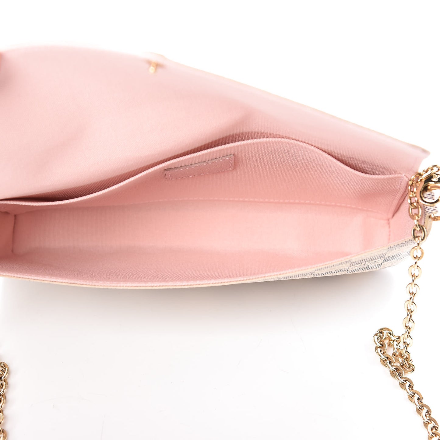 Damier Azur Pochette Felicie Chain Wallet Rose Ballerine