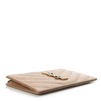 Saint Laurent Grain De Poudre Matelasse Chevron Monogram Fragments Zippered Card Case Cork 4 of 8