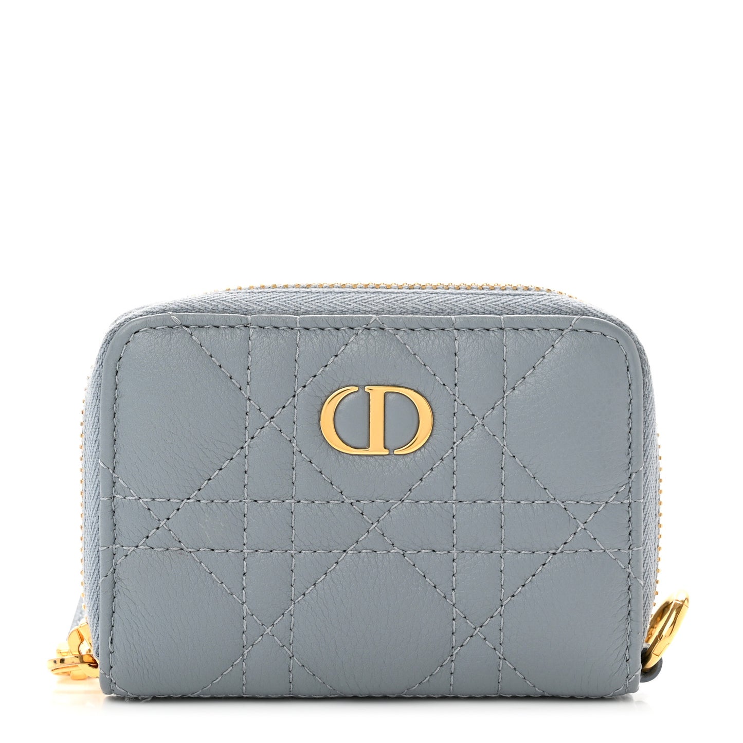 Grained Calfskin Supple Cannage Caro Compact Wallet Cloud Blue