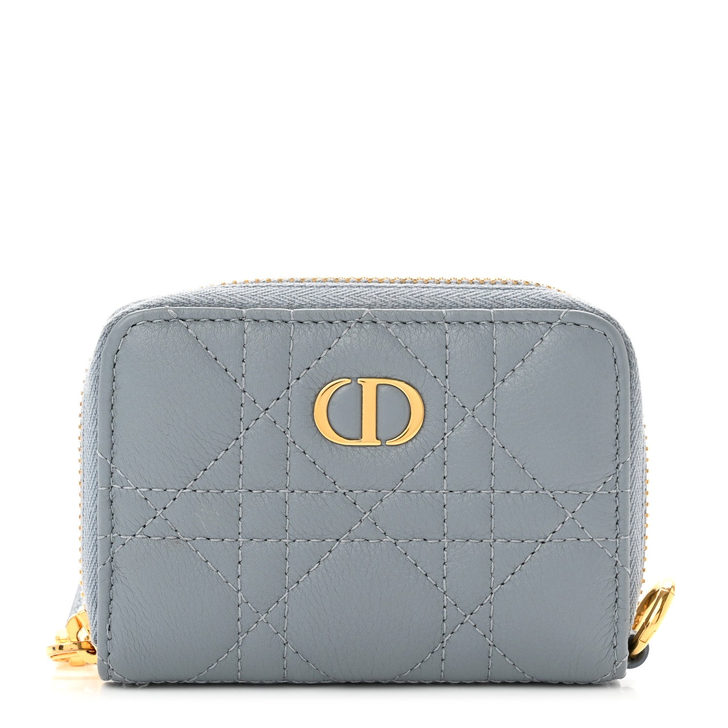 Christian Dior Grained Calfskin Supple Cannage Caro Compact Wallet Cloud Blue 1 of 7
