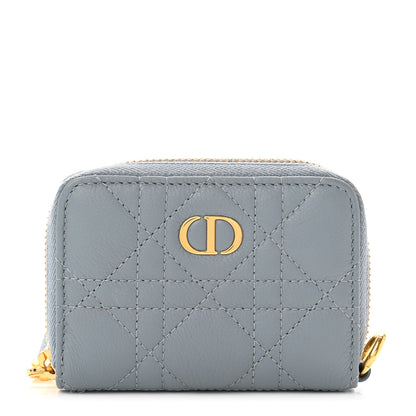Christian Dior Grained Calfskin Supple Cannage Caro Compact Wallet Cloud Blue 1 of 7