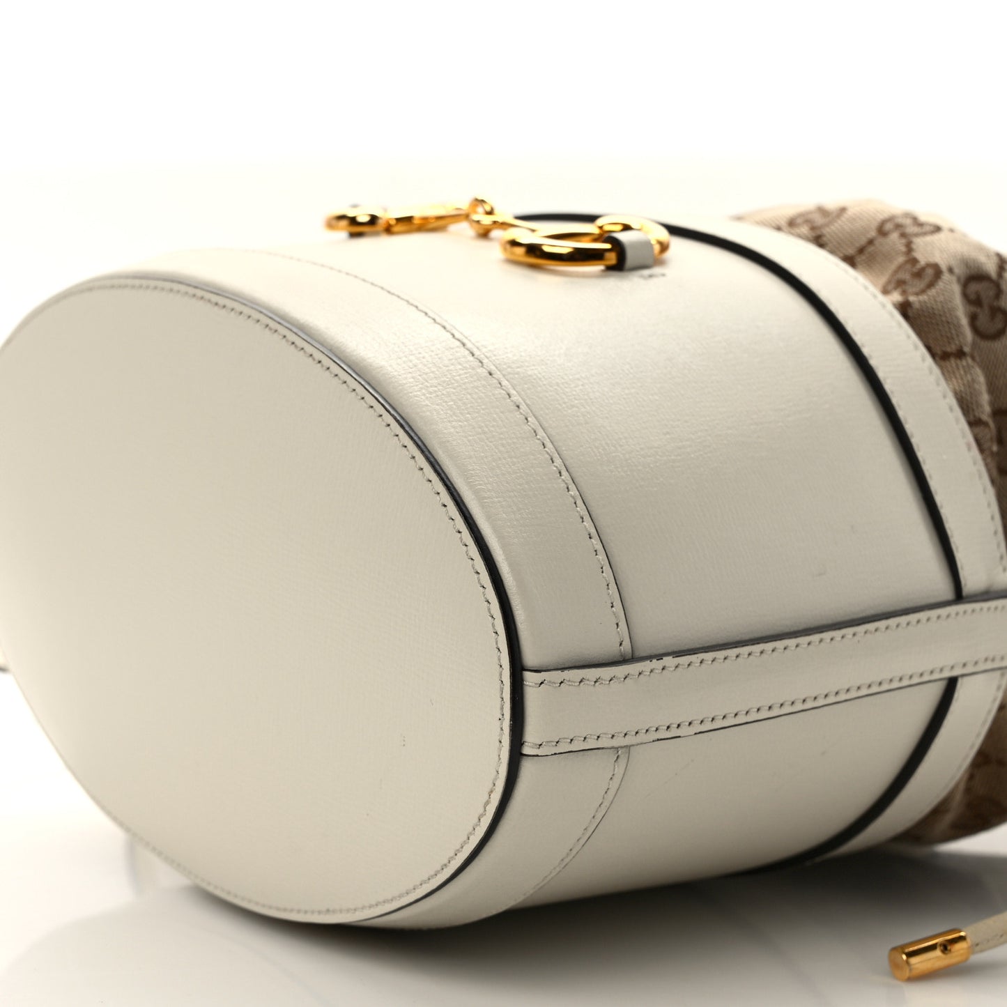 Monogram Textured Calfskin Horsebit 1955 Drawstring Bucket Bag Beige Mystic White