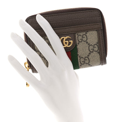 Gucci GG Supreme Monogram Textured Dollar Calfskin Web Ophidia Zip Around Card Case Wallet Beige Ebony New Acero 2 of 7