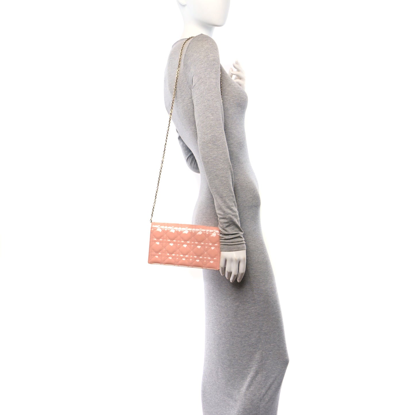 Patent Cannage Lady Dior Chain Wallet Rose Clair