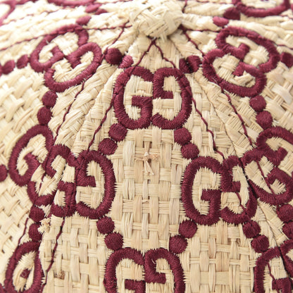 Gucci Raffia GG Monogram Elaphe Embroidered Aisha Baseball Hat L Ivory Bordeaux 8 of 9