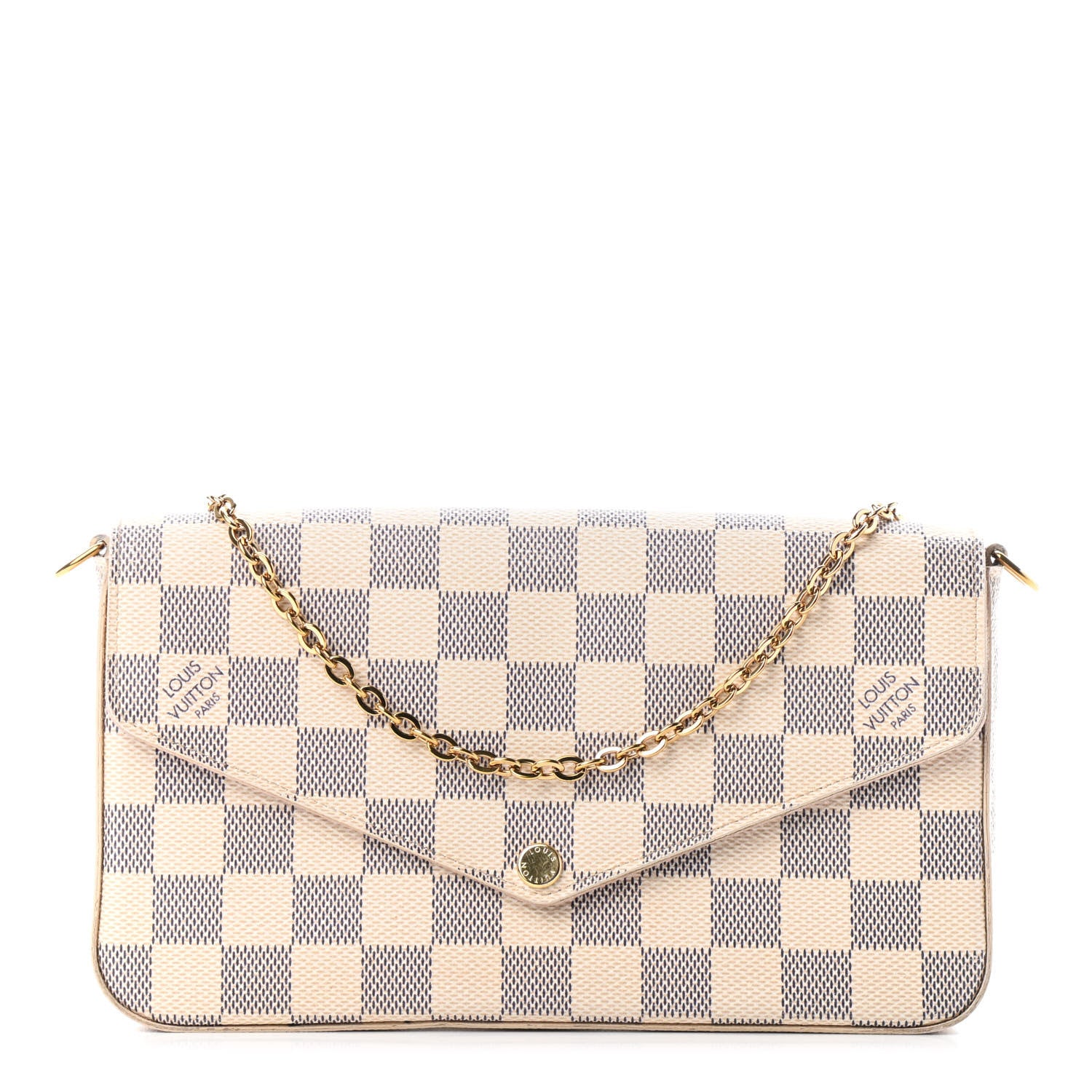 Louis Vuitton Damier Azur Pochette Felicie Chain Wallet Rose Ballerine 1 of 9