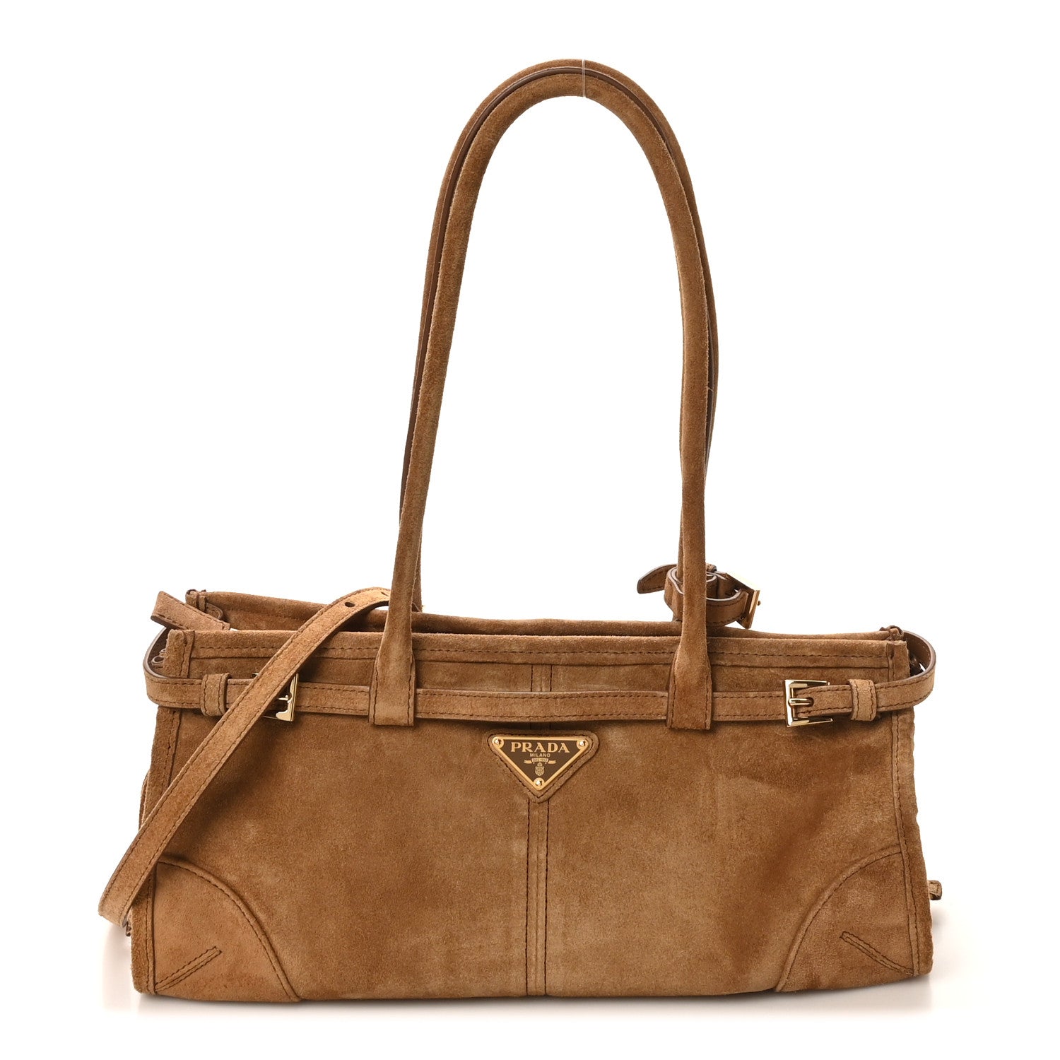 Prada Suede Triangle Medium Bonnie Shoulder Bag Cacao 1 of 9