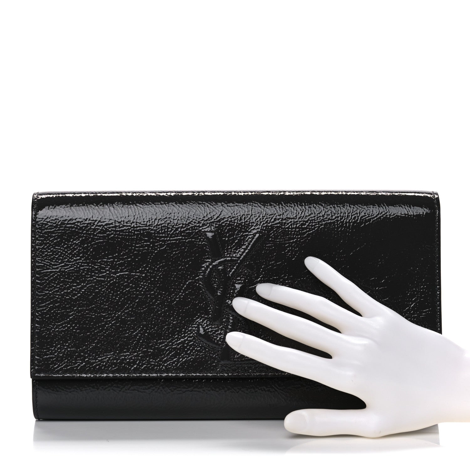 Saint Laurent Textured Patent Calfskin Large Belle De Jour Clutch Dark Brown 2 of 9
