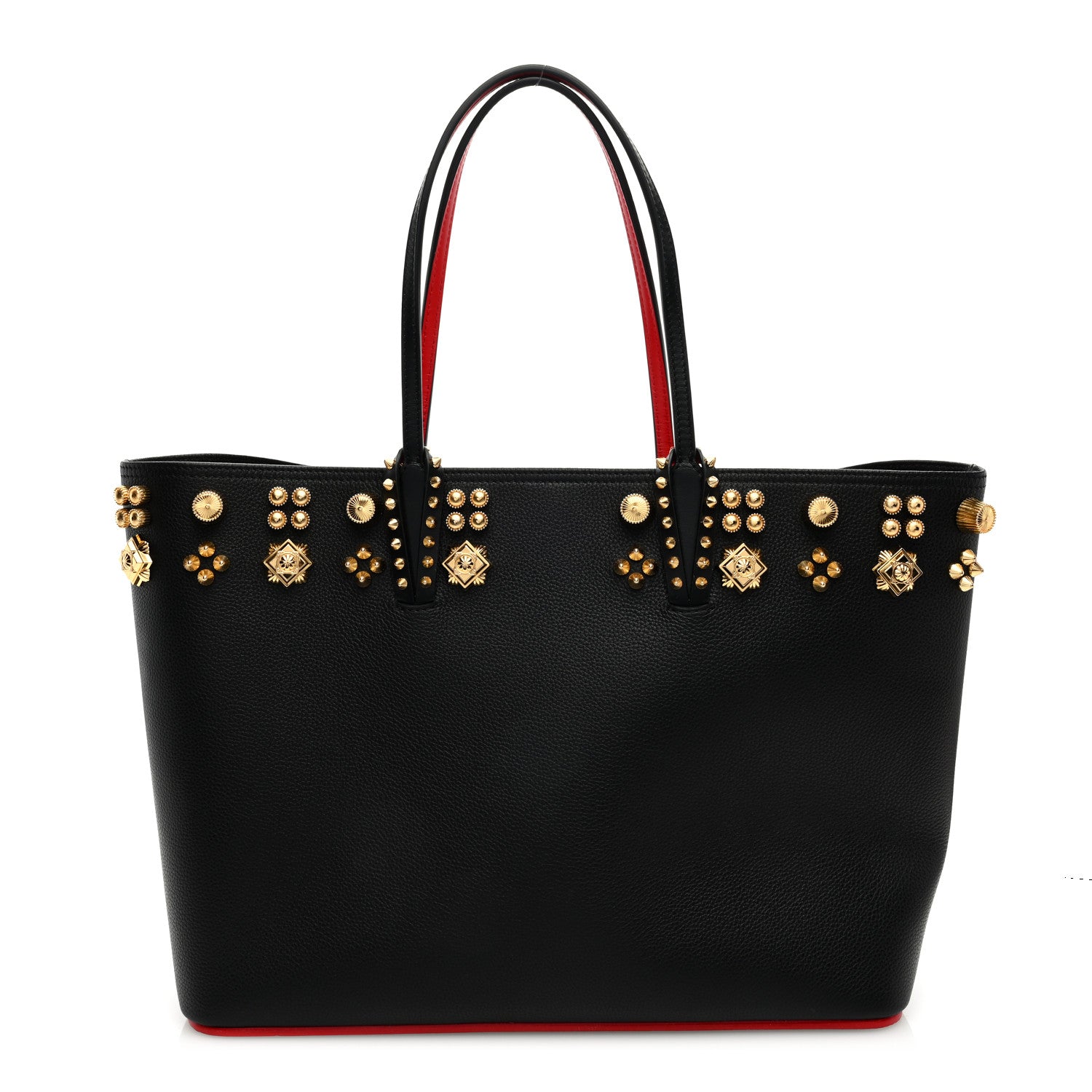 Christian Louboutin Calfskin Empire Spike Studded East West Cabata Tote Black Gold 1 of 8