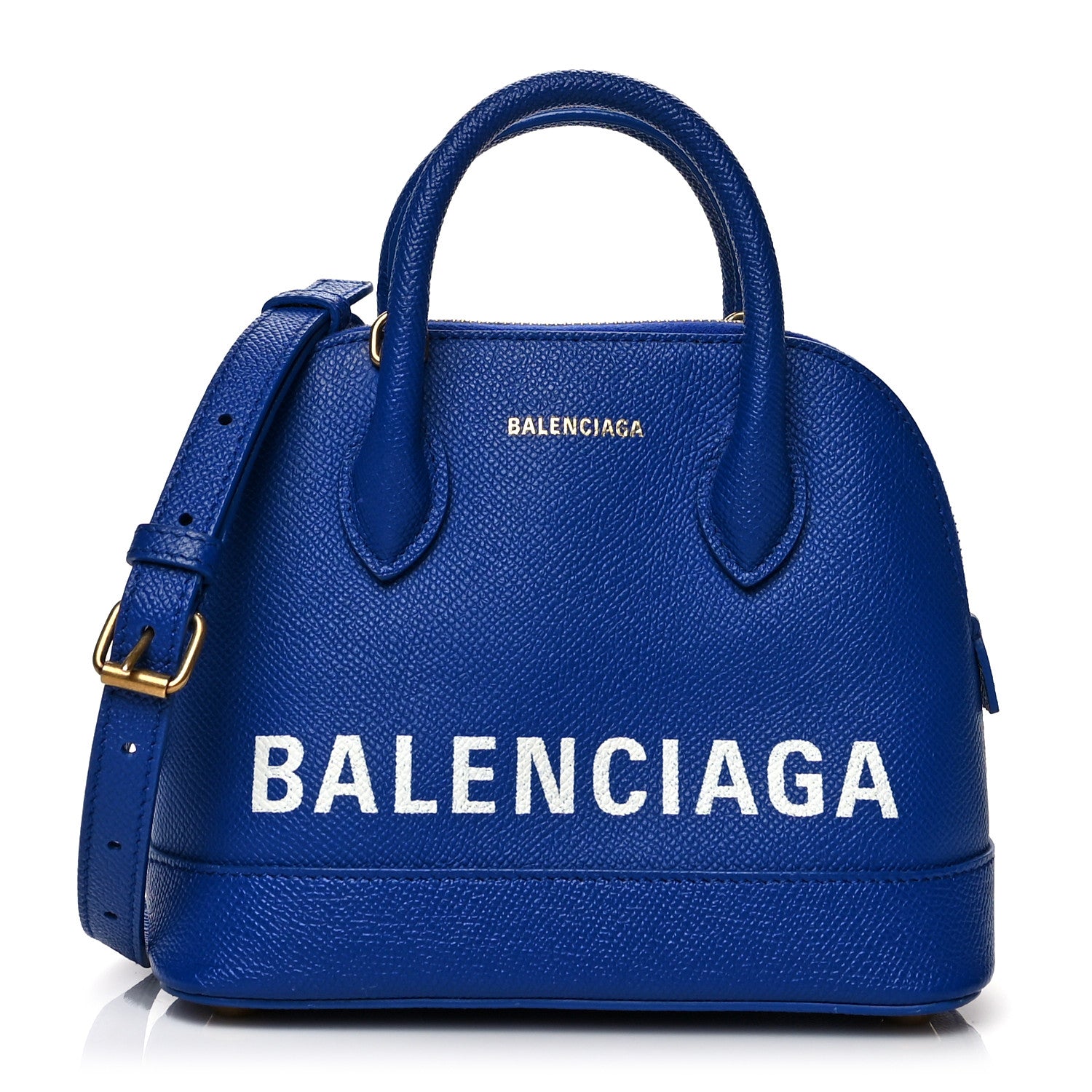Balenciaga Signature Grained Calfskin Logo XXS Ville Top Handle Bag Bleu Roi White 1 of 10