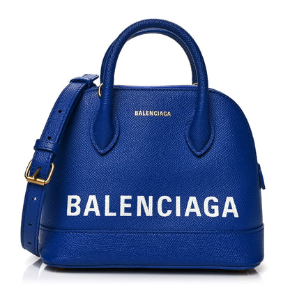 Balenciaga Signature Grained Calfskin Logo XXS Ville Top Handle Bag Bleu Roi White 1 of 10
