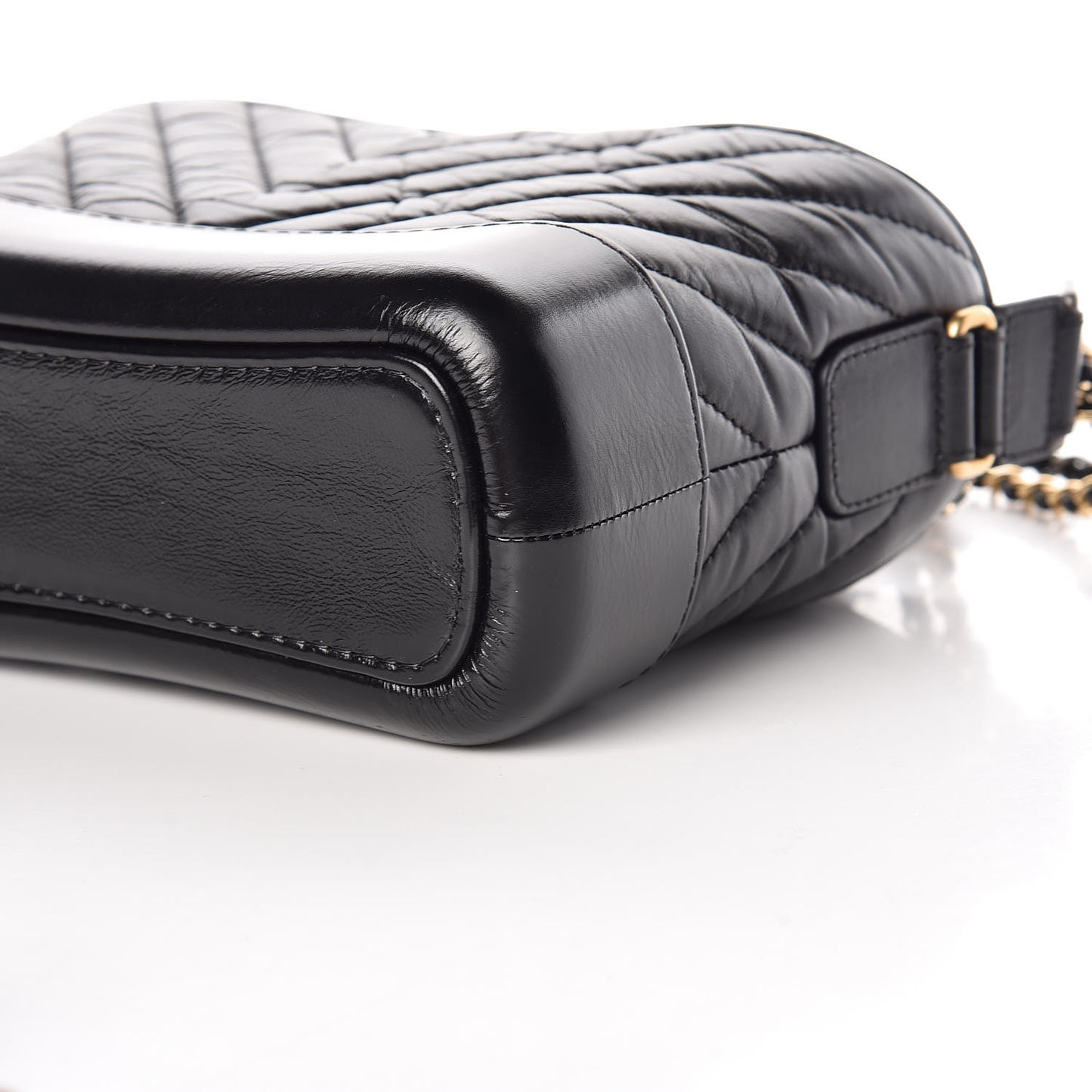 Aged Calfskin Chevron Quilted Small Gabrielle Hobo Black