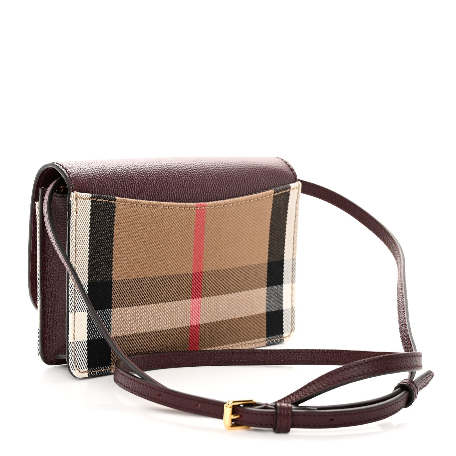 Burberry Derby Calfskin House Check Wallet On Chain Mahogany Red 3 of 9