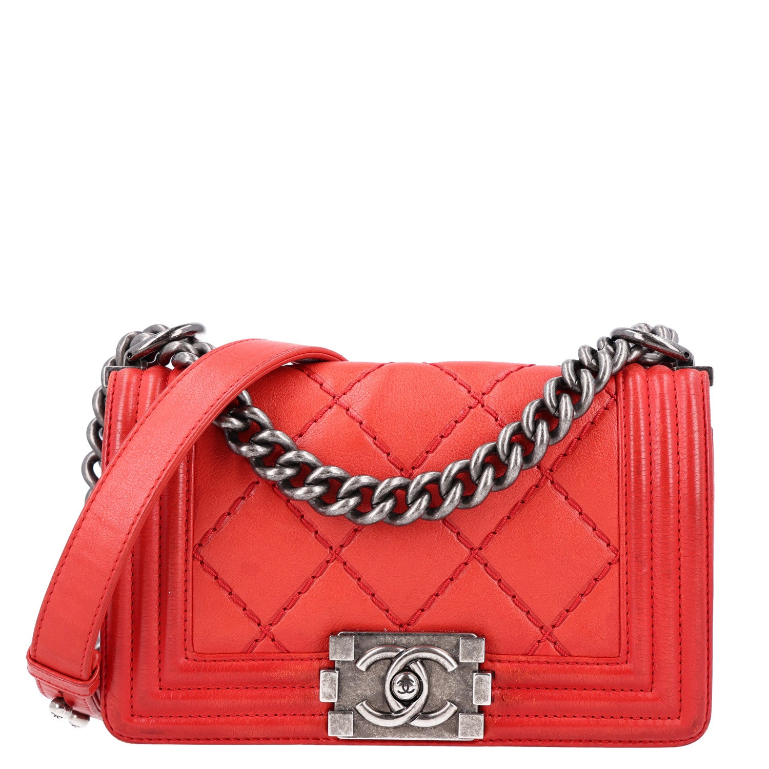 Chanel Calfskin Double Stitch Small Boy Flap Red 1 of 10