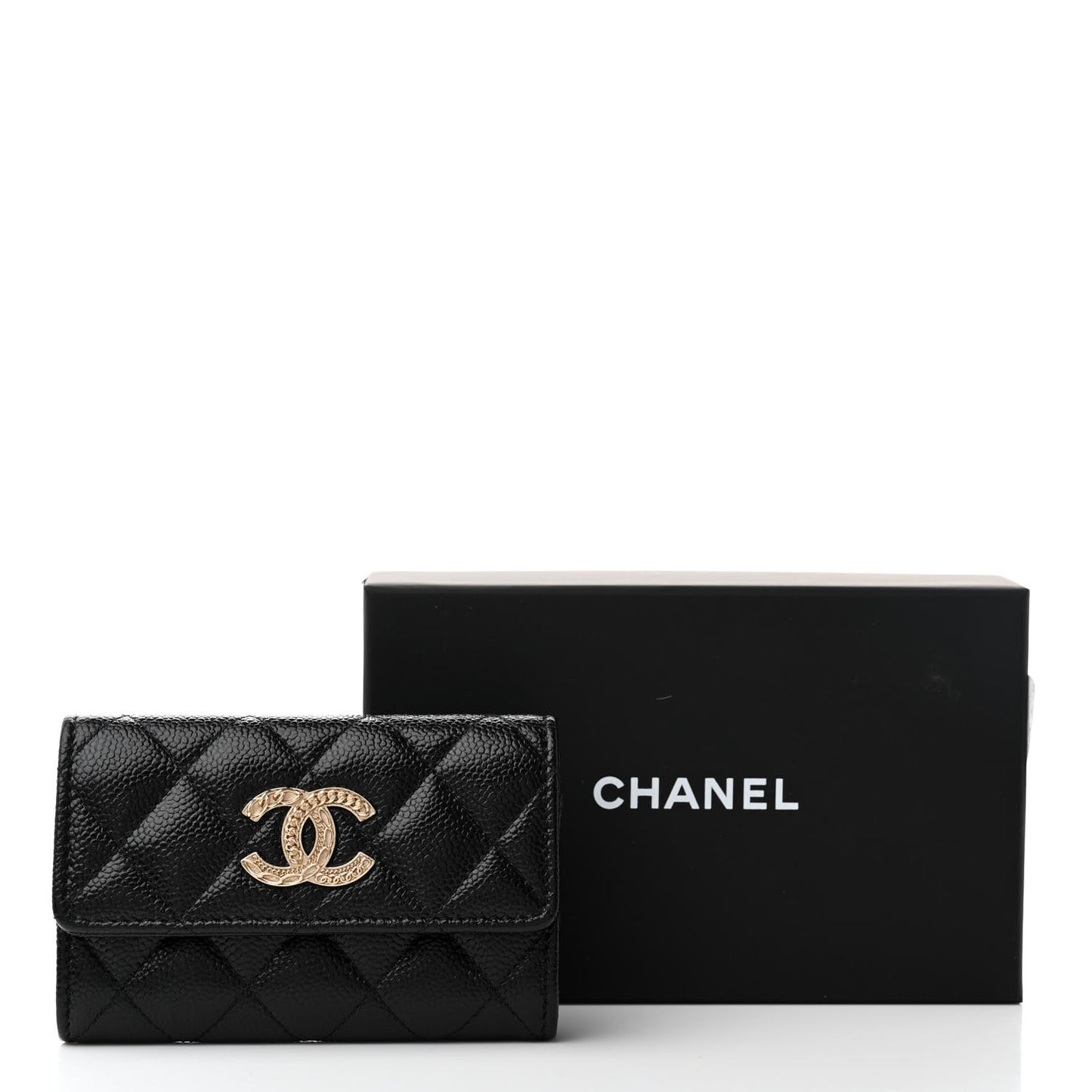 Caviar Quilted Chain CC Flap Card Holder Black