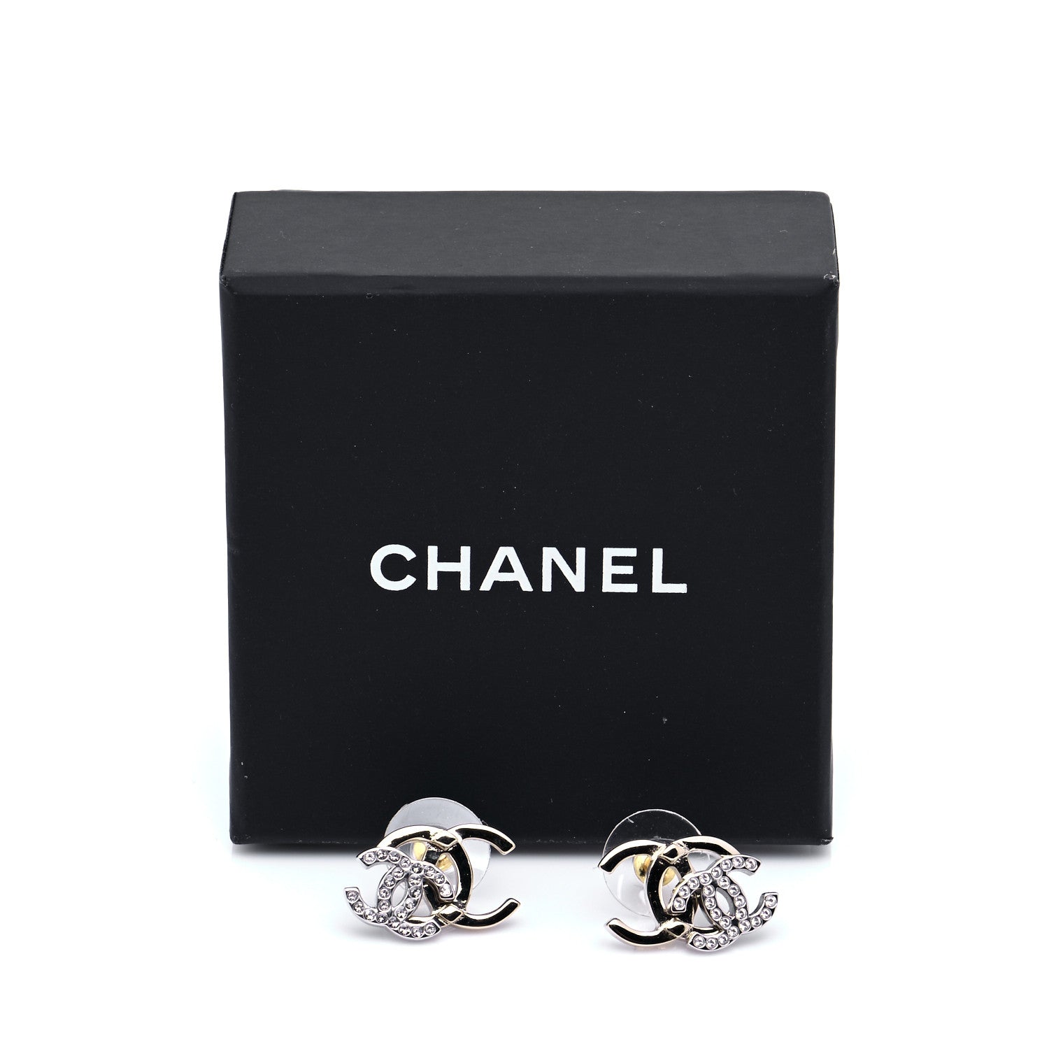 Chanel Crystal Double CC Earrings Gold Silver 6 of 6