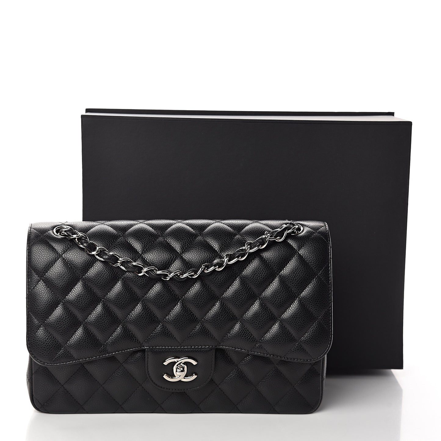 Caviar Quilted Jumbo Double Flap Black