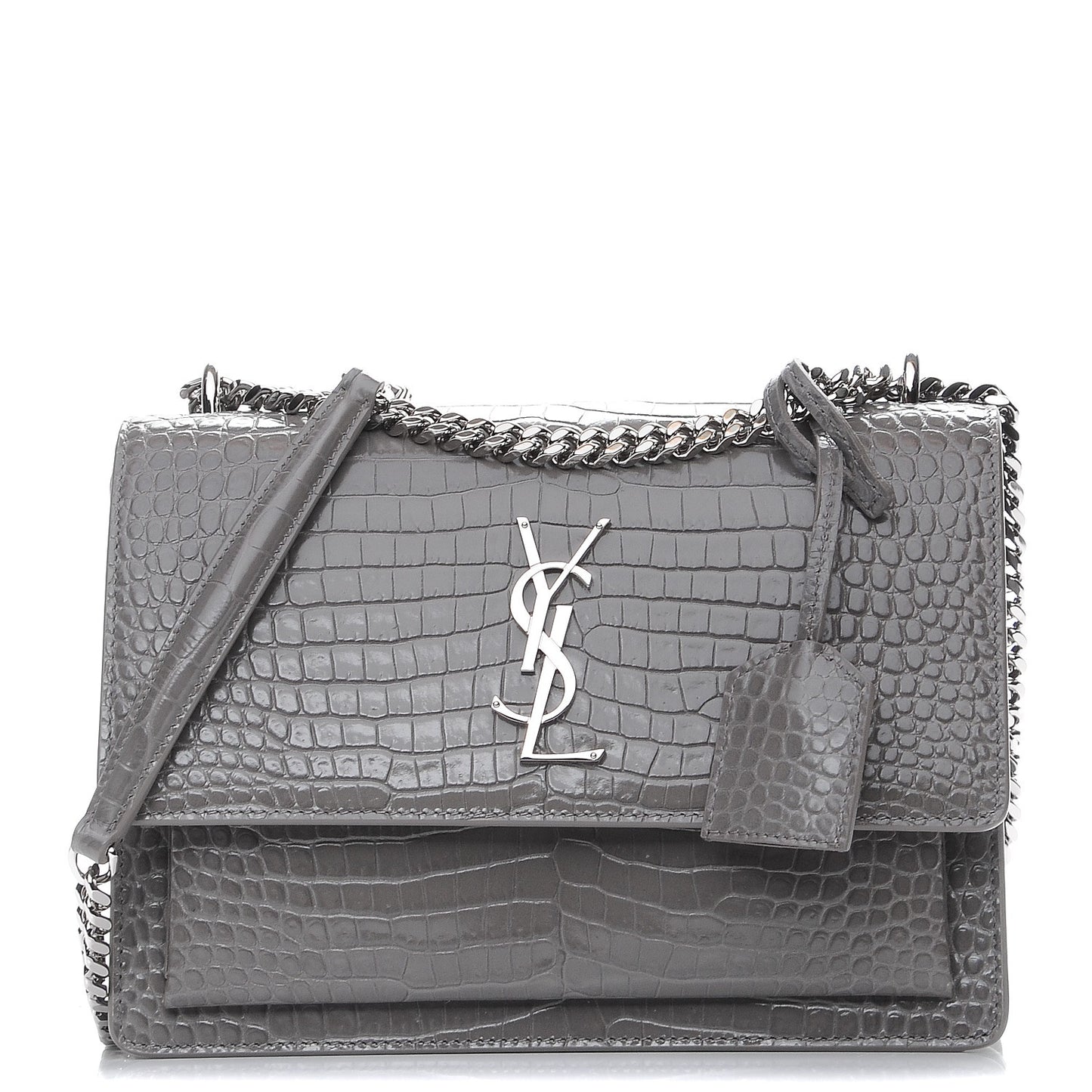 Calfskin Crocodile Embossed Medium Monogram Sunset Fog