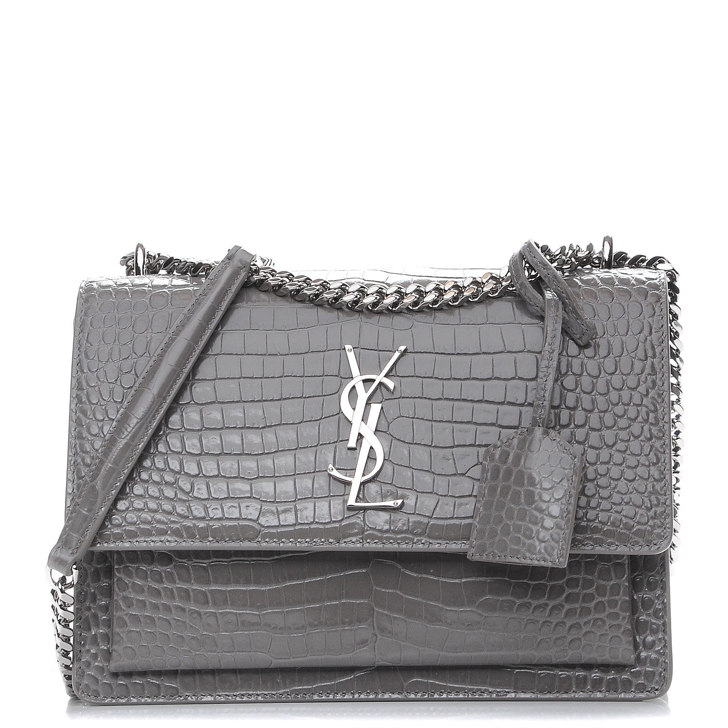 Saint Laurent Calfskin Crocodile Embossed Medium Monogram Sunset Fog 1 of 8